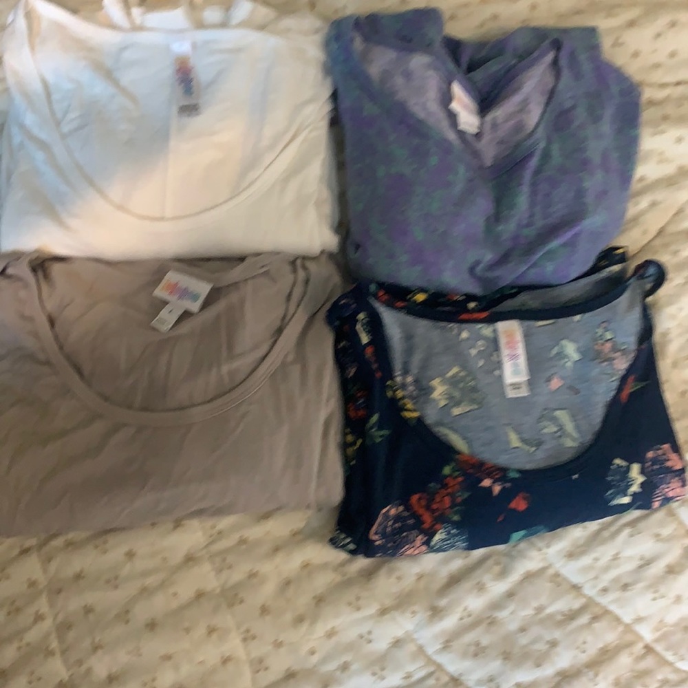 Lularoe 4 assorted color white grey purple blue tops size large